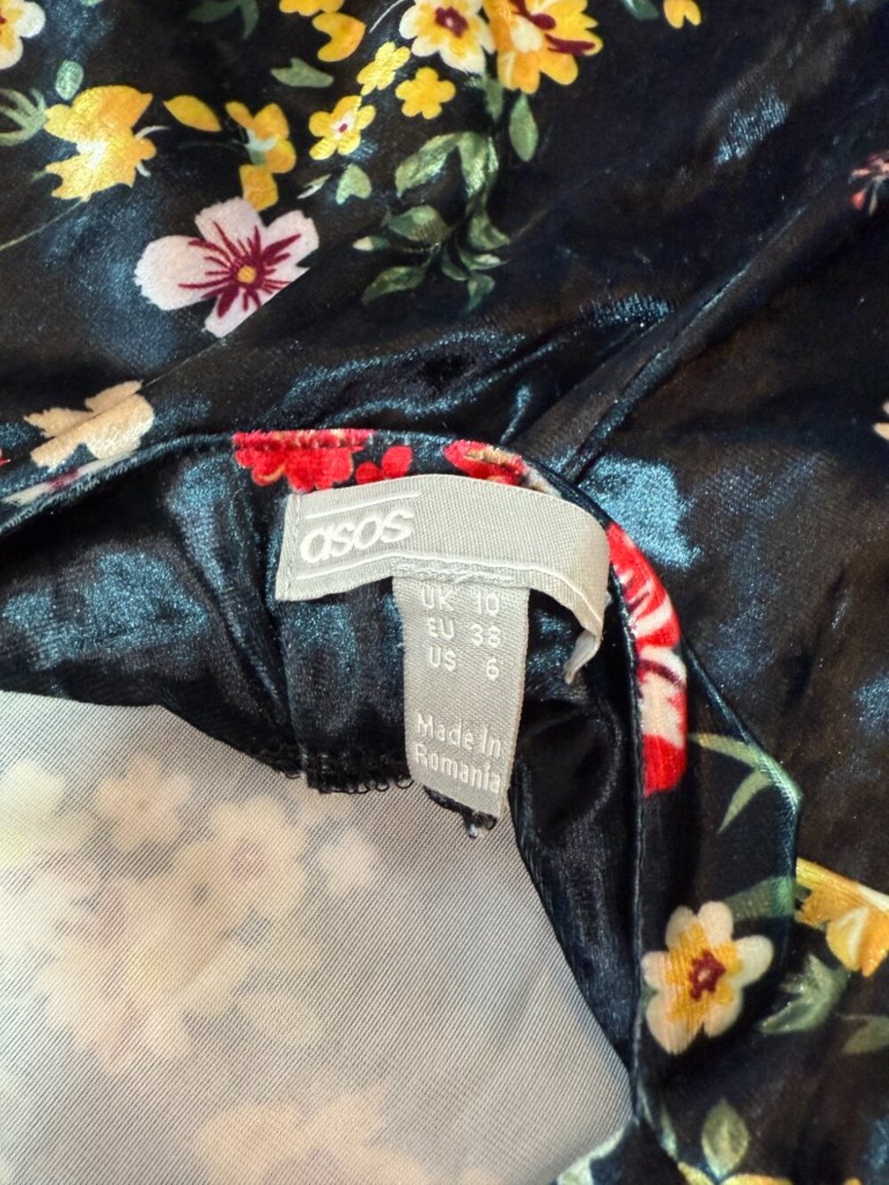 ASOS Velvet Floral Midi Dress Open Back Long Sleeve Bodycon Cocktail Party US 6 - Picture 10 of 10